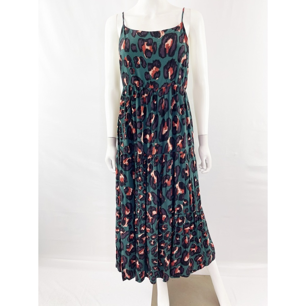 Leopard Print Midi Dress - Green and Pink